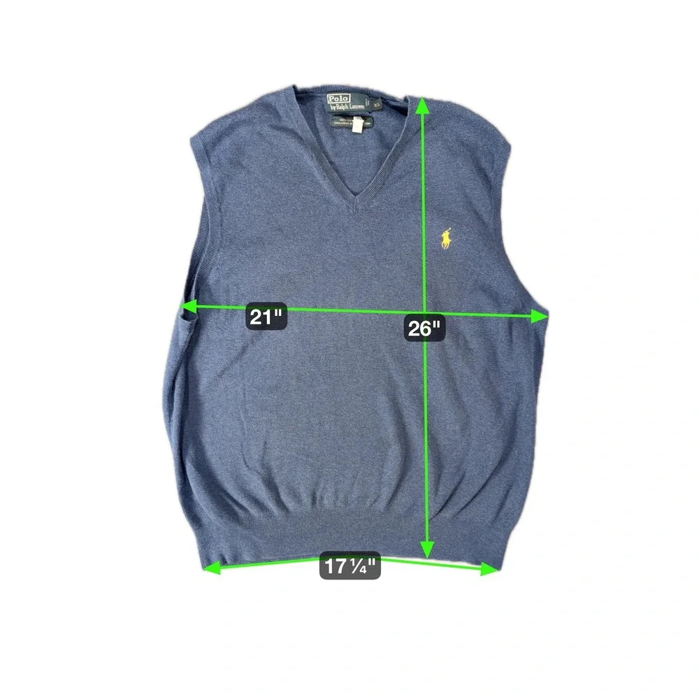 Polo Ralph Lauren Sweater Vest Mens XL Blue Pima Cotton‎ V Neck Knit Pullover